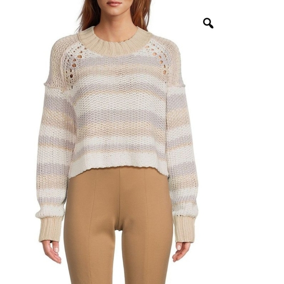 Free People Devon Striped Cropped Sweater Chunky Knit cream minimalist Boho 90s - Picture 3 of 7